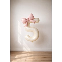 Pembe Fiyonk & Krem 5 Rakam Folyo Balon Seti Pembe Krem