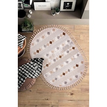 Enti Bonn 8807 Bej Oval Iskandinav Halı Salon Halısı Kesme Halı Yolluk Bej