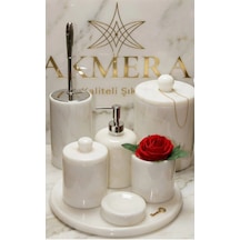 Akmera Home Mermer Kulplu 7 Parça Şık Banyo Seti Özel Tasarım Beyaz
