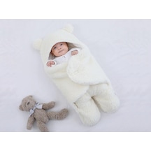 Kundaklı Peluş Battaniye Ekru
