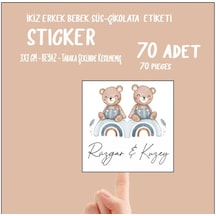 İkiz Erkek Bebek Çikolata Ve Süs Etiketi 70 Adet Yapışkanlı