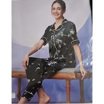 Miss Klein Kadın Büyük Beden Gömlek Yaka Pamuklu Likralı Kısa Kol Pijama Takımı 1138 - 1 Adet Siyah