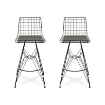 Akın Lüx 2'li Tel Bar Taburesi - Siyah Siyah