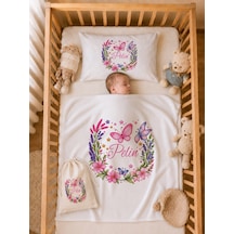 Kız Bebek Doğum Hediyesi İsme Özel 80x80 Cm Bebek Battaniyesi 35x45 Cm Yastık Kılıfı Ham Bez Kıyafet Kesesi 2088ybk3x Krem