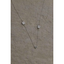 Kare Zirkon Taşlı Kalp 925 Ayar Gümüş Kolye-1660