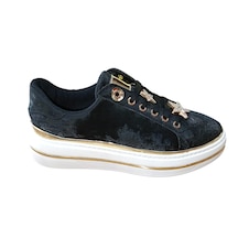 Ses 2714 Kadın Saten Taş Emojili Günlük Sneaker Ayakkabı Siyah