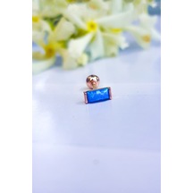 Tekli Opal Taşlı Dikdörtgen Piercing Küpe-6859