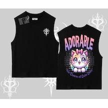 Tarzsokak Adorable Kawaii Kedi Arka Baskılı Kolsuz Tshirt Siyah