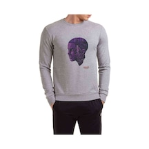 Stranger Things Eleven Mor Baskılı Gri Erkek Örme Sweatshirt