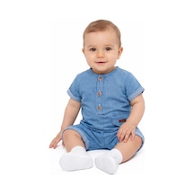 Bebegen Erkek Bebek Mavi Düğmeli Cepli Şort Tulum Çok Renkli