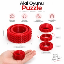 3 Parçalı Döner Zeka Oyunu Anti Stres Masaüstü Puzzle Kırmızı