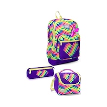 Coral High Çok Renkli Piksel Kalp 3 Lü Okul Çanta Seti Set33208