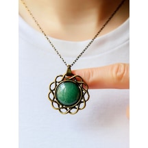 Esha Store Doğal Taş Yeşil Akik Doğal Taşlı Kadın Antik Modelli Kolye 40cm Zincirli Euk11ya Yeşil
