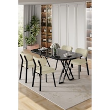 Canisa Axton Serisi Sabit Mdf 90x168 Siyah Mermer Desen Mutfak Masa Takımı 4 Krem Sandalye Krem Sandalye Siyah Mermer Desen Masa