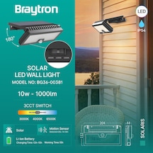 Braytron Solaris 10w Sensörlü Solar Led Duvar Apliği 3 Renk Seçenekli 10 W