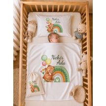Kız Bebek Doğum Hediyesi İsme Özel 80x80 Cm Bebek Battaniyesi 35x45 Cm Yastık Kılıfı Ham Bez Kıyafet Kesesi 2083ybk3x Krem