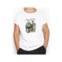 Zepplin Giyim Rider Bike Cartoon Beyaz Çocuk Tişört Beyaz