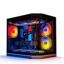 Atheron Lion Panoramik Siyah Gaming Kasa 6x120mm Argb Fanlı 360mm Sıvı Soğutma Destekli Temperli Cam
