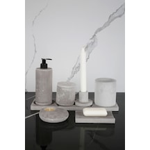 Betonmall 8 Parça Beton Banyo Seti Katı Sıvı Sabunluk Diş Fırçalık Mumluk Tütsülük Tepsi Sunumluk Pamuk Kutusu - Beton Gri Beton Gri