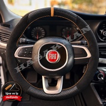 Fiat Pratico Dikme Direksiyon Kılıfı Alcantara Süet Mat Karbon Taba Yüzük Ve Dikiş 2015-2022