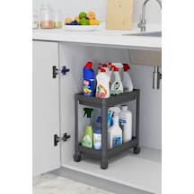 2 Katlı Tekerlekli Düzenleyici Raf Mutfak Tezgah & Evye Altı Dolap İçi Organizer, Banyo Deterjanlık Ve Şampuanlı