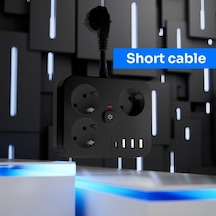 Motion003 7-in-1 Kompakt Güç Şeridi Siyah Açma Kapama Anahtarı Usb Bağlantıları Ac Ve T