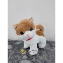 Sevimli Ayakta Duran Miyavlayan Peluş Kedi 20 Cm Sesli Oyuncak Turuncu
