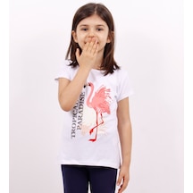 Toontoy Kids Kız Çocuk Tişört Flamingo Baskılı Beyaz