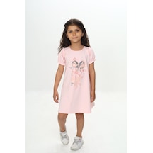 Toontoy Kids Toontoy Kız Çocuk Fiyonk Baskılı Elbise Pudra