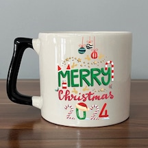 Merry Christmas 2024 Baskılı Siyah Kulplu D Yılbaşı Kupası