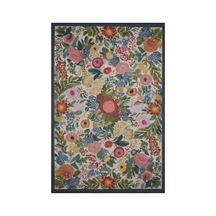 Fiora 222 Lacivert Bej Çiçekli Halı Yıkanabilir Halı İnce Kilim Halı Hol Yolluk Ev Oda Salon Halısı Bej Lacivert