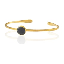 Kadir Jewellery Zirkon Taşlı Ayarlanabilir 22 Ayar Altın Kaplama Bilezik Siyah