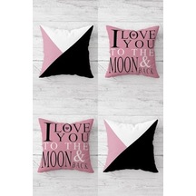 I Love You To The Moon Gizli Fermuarlı Kırlent Kılıfı Koltuk Yastık Kılıfı Takım 4adet , Pembe 45 X 45 50 x 22