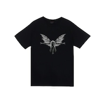 Melek Baskılı Unisex %100 Pamuk Siyah T-shirt SIYAH