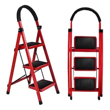 Asil Metal 3 Basamaklı Katlanır Merdiven Kaymaz Yüzeyli Basamaklı Ev Tipi 150 Kg Taşıma Kapasiteli Kırmızı 1 Adet