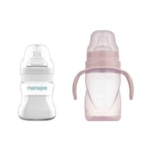 Mamajoo Antikolik Biberon 150 ml & Antikolik Akıtmaz Alıştırma Bardağı 270 ml – Powder Pink