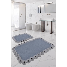 Gülruba Köşeli Koyu Gri Çeyizlik Dantelli 2'li Banyo Paspası Seti Kaymaz Tabanlı Klozet Takımı Koyu Gri