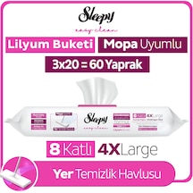 Sleepy Easy Clean Lilyum Buketi Mopa Uyumlu Yer Temizlik Havlusu&Mendili 3x20 (60 Yaprak)