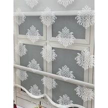 Ekru Renk Damaks Ve Osmanlı Desenli Çiftli Tül Stor Perde