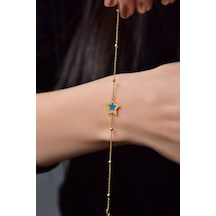 Papatya Silver 925 Ayar Gümüş Gold Kaplama Top Zincirli Rüya Serisi Ebruli Cam Boyalı Yıldız Bileklik