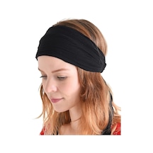 Siyah Lastikli Pamuklu Desensiz Paraşüt Bandana Penye Saç Bandı
