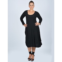 Nidya Moda Büyük Beden Cepli Elbise-4021S Siyah