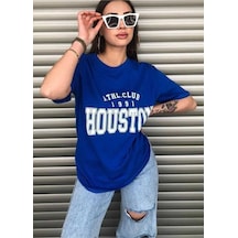 Kozia Outdoors Malkoçbey Houston Baskılı Oversize Unisex Basic T-sihirt Saks Mavi