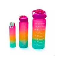 3 Lü Renkli Suluk Seti Motivasyonlu Spor Matara Seti 2l, 900ml Ve 300ml Su Şişesi Sızdırm Mor-sarı