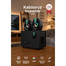 Bilgisayar Hoparlörü Rgb Işıklı 2ın1 Subwoofer Bluetooth Hoparlör Speaker D37 Siyah