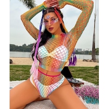 Intive Lingerie Vivaldy İthal Gökkuşağı Renklerinde Rengarenk Fileli Uzun Kollu C Çok Renkli