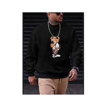 Medinenur Peluş Ayı Baskılı Sweatshirt Siyah