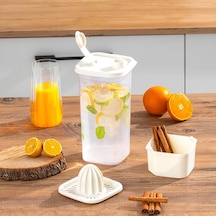 1110 Sızdırmaz Kapaklı Detoks Sürahi - Matara & Limonluk, Şerbetlik, Suluk Şeffaf Beyaz 2 L