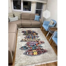 Krem Kaymaz Taban Dijital Baskı Halı Kilim Yolluk Krem