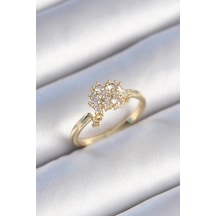 Pirinç Gold Renk Zirkon Taşlı Kadın Yüzük - Tj-byk3442 Antik Gümüş